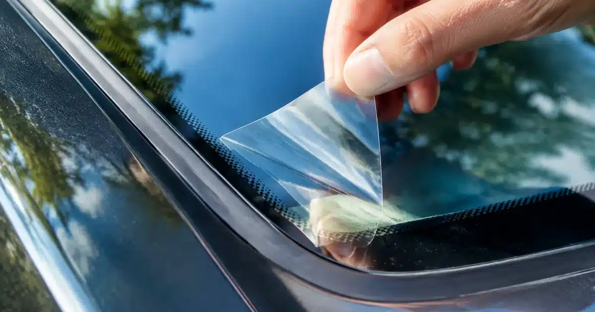 Autocollant transparent colle sur coin pare-brise automobile