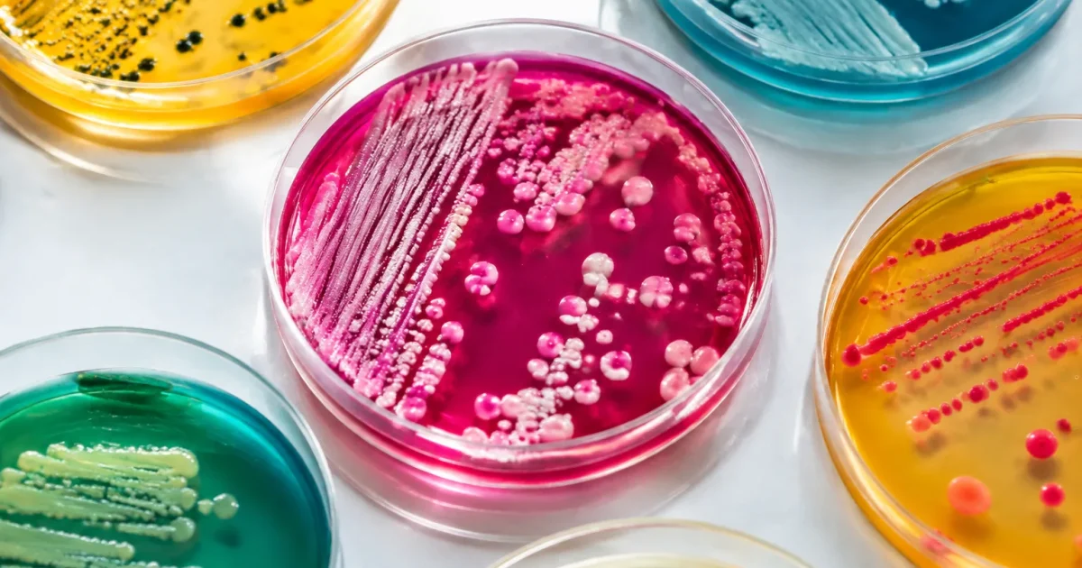 Bacteries colorees cultivees dans boite petri