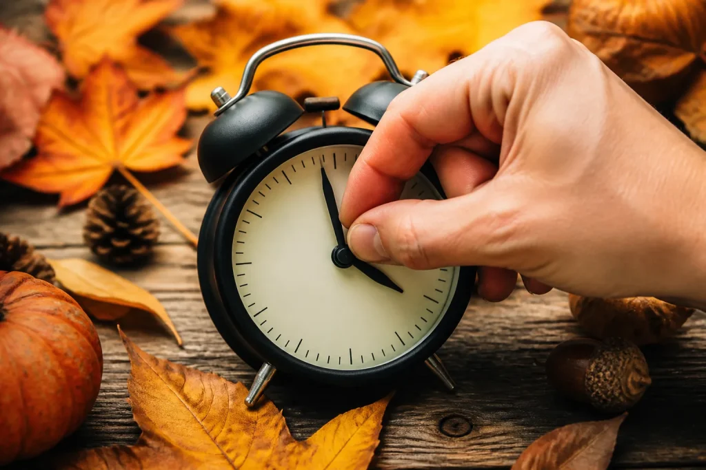 Main ajuste aiguilles horloge heure automne
