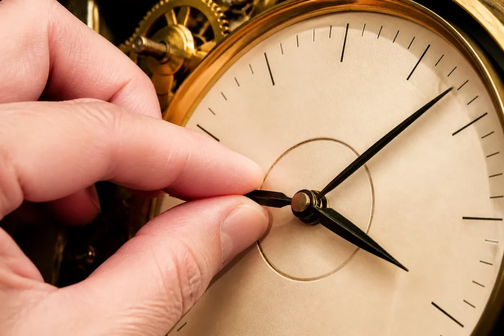 Main tournant aiguilles horloge analogique numerotee