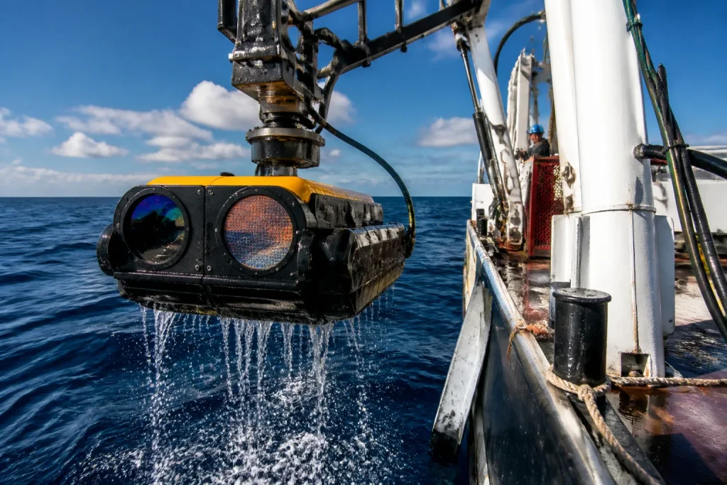 Sondeur multibeam et capteurs laser sur bateau oceanographique
