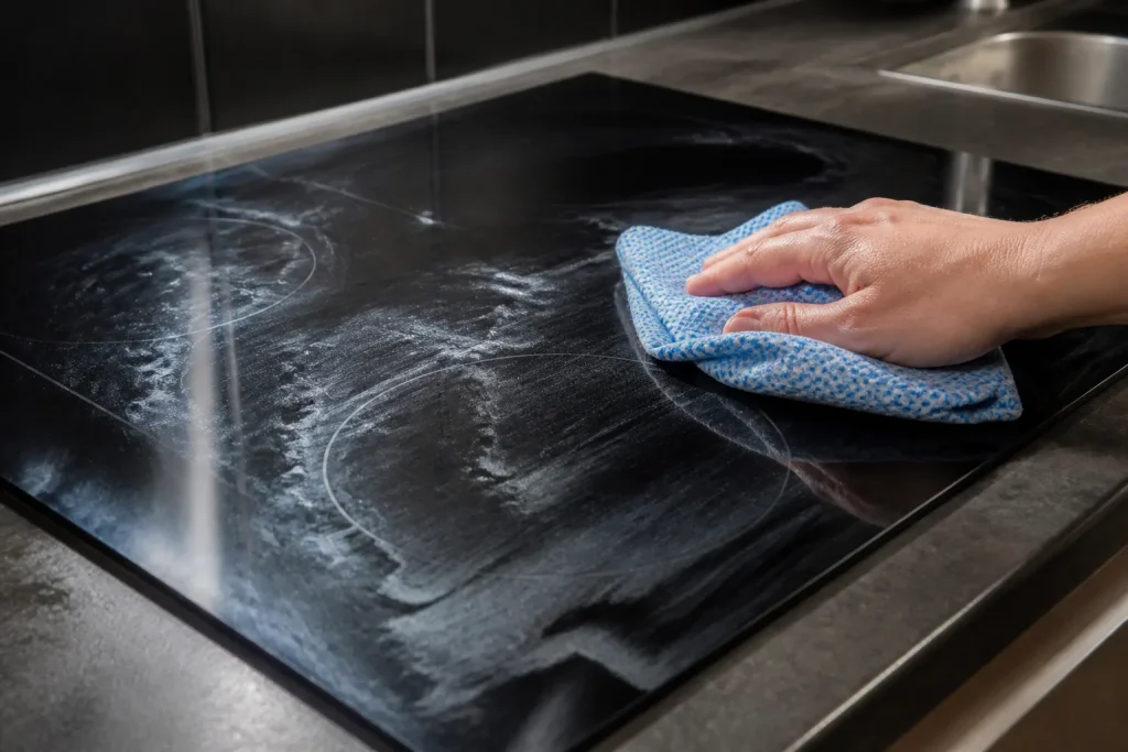 Produit nettoyant laissant traces blanches sur plaque